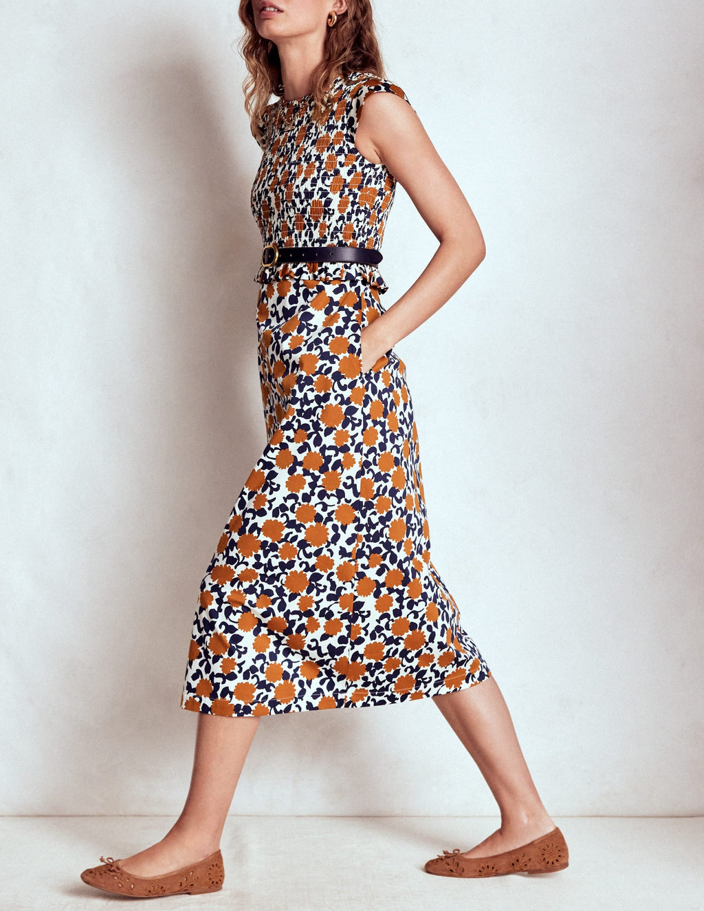 Carolina Smocked Midi Dress-Cognanc, Floweret Vine