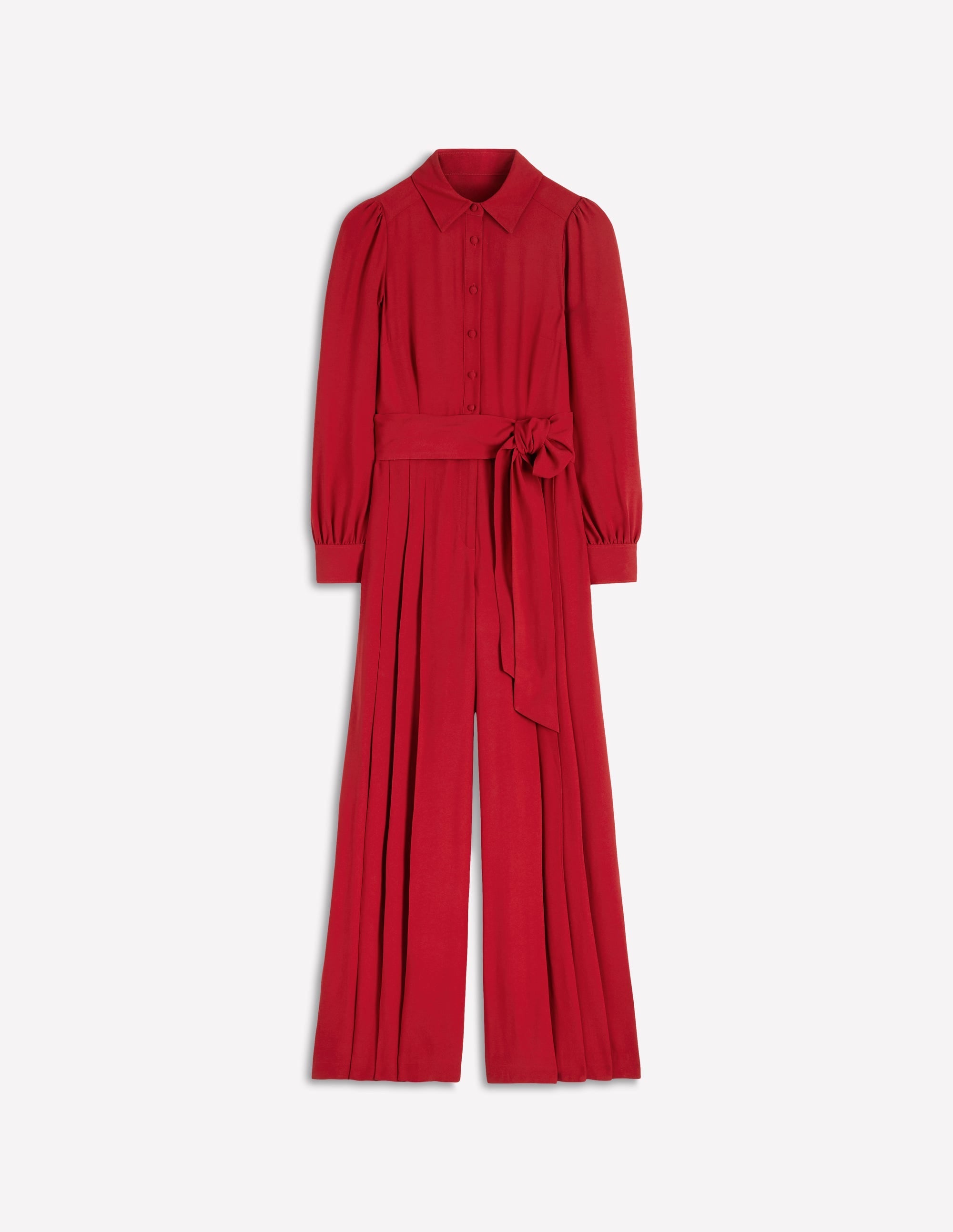 Button Up Palazzo Jumpsuit-Red