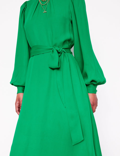 Blouson Sleeve Midi Dress-Rich Emerald