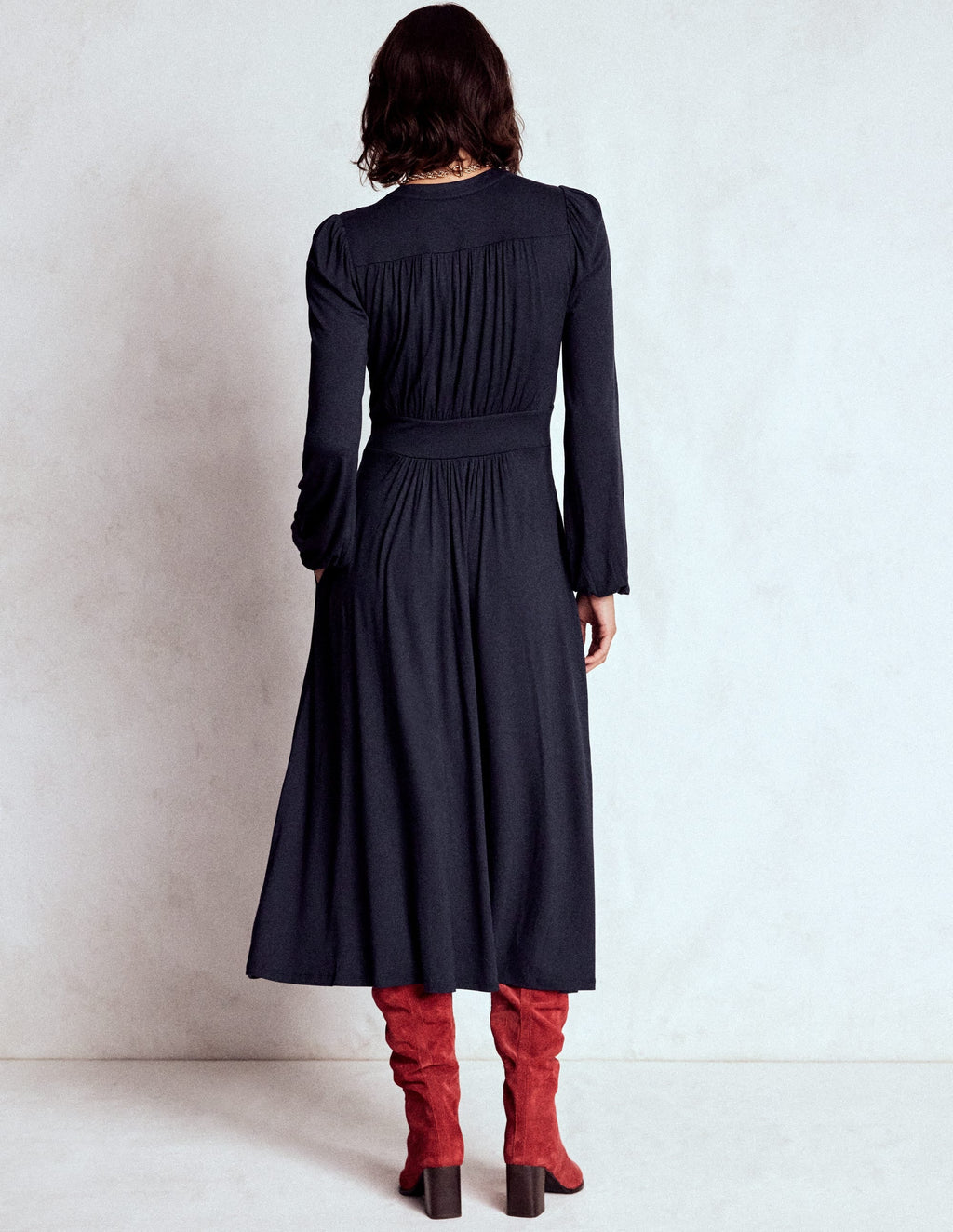 Lily Long Sleeve Midi Dress-Navy