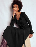 Ruffled Ribbed Dress-Black