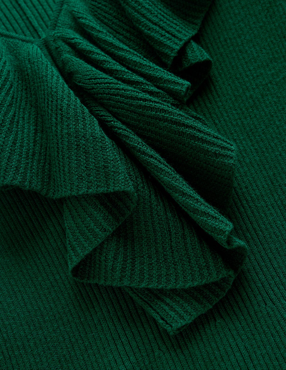 Ruffled Ribbed Dress-Emerald Night