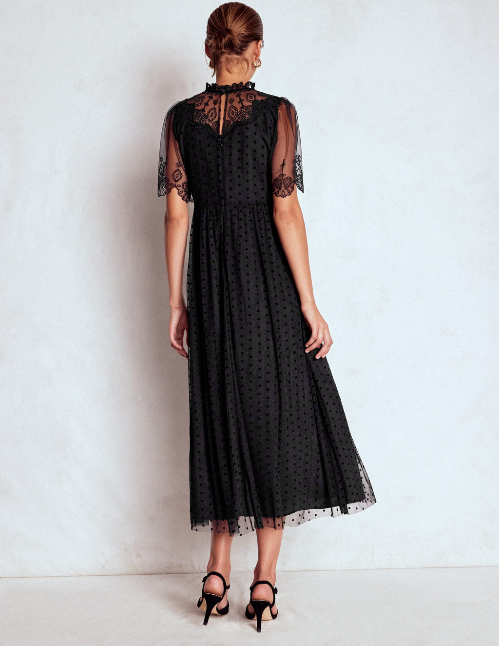 Embroidered Tulle Party Dress-Black