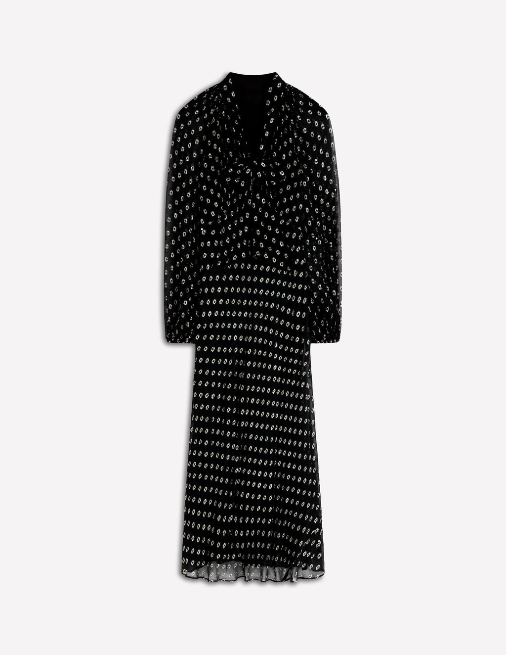 Tie Neck Midi Dress-Black and Silver Clip