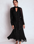 Tie Neck Midi Dress-Black and Silver Clip