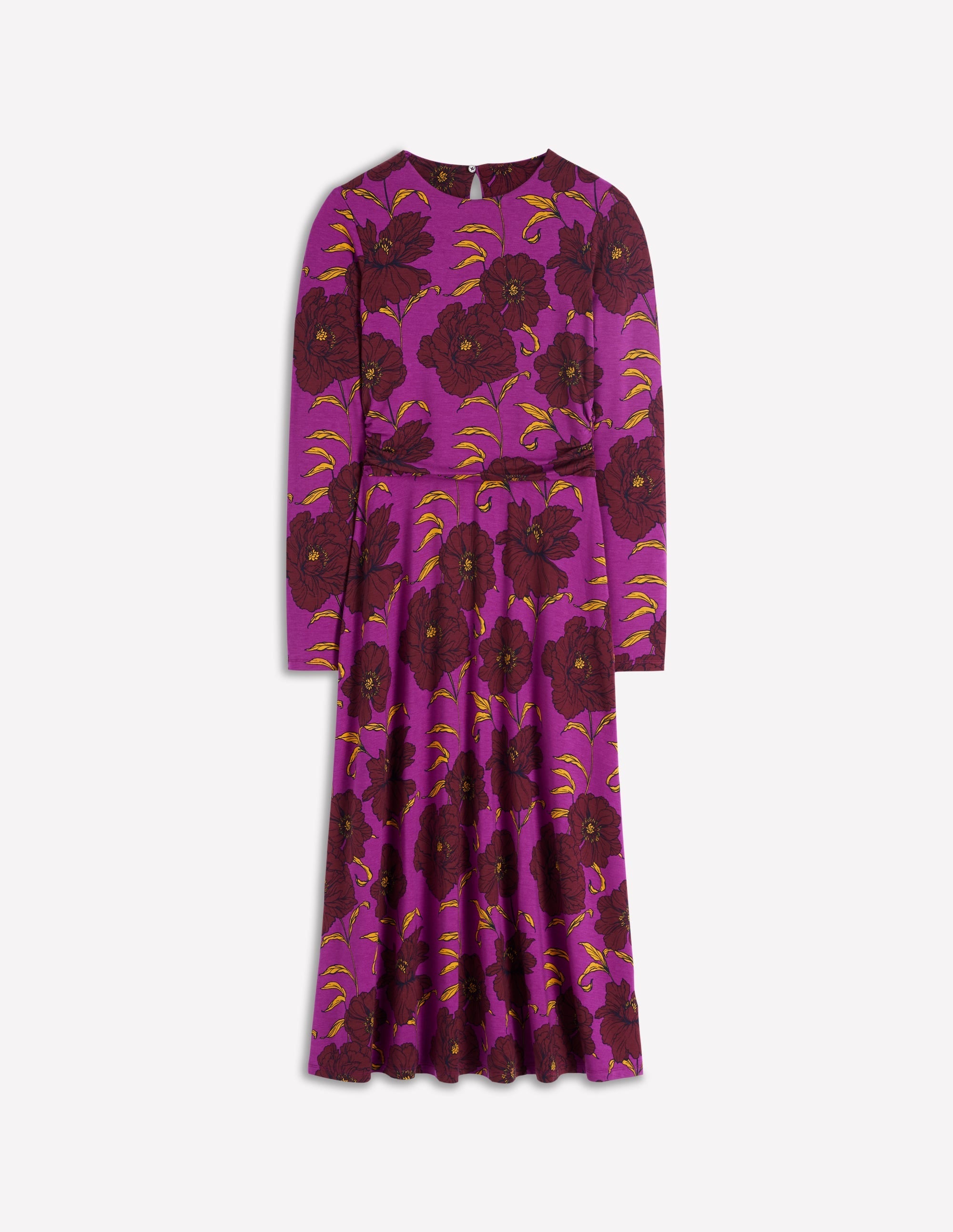 Ruched Jersey Midi Dress-Regal Purple, Peony Bloom