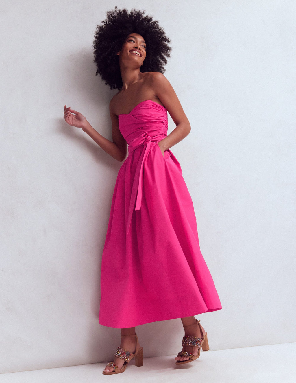 Strapless Taffeta Dress-Bright Pink