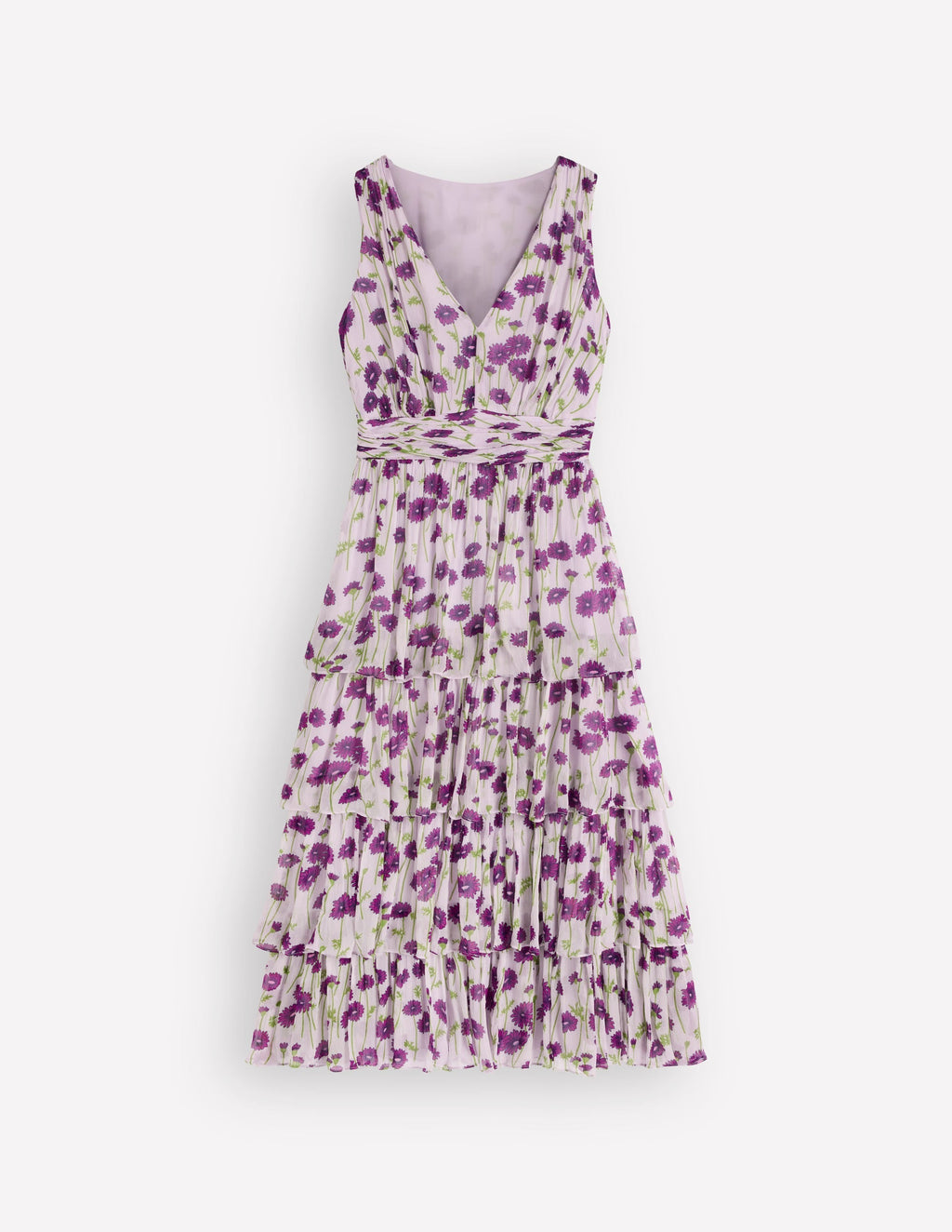 Tiered Sleeveless Dress-Purple Daisy Stems