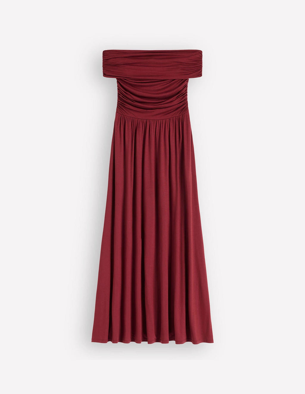 Ruched Bardot Jersey Dress-Burgundy