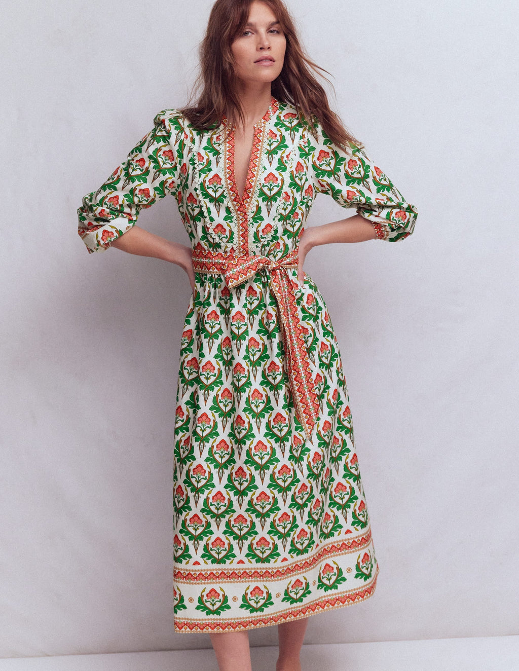 Cary Cotton Midi Dress-Multi, Ornamental Stamp