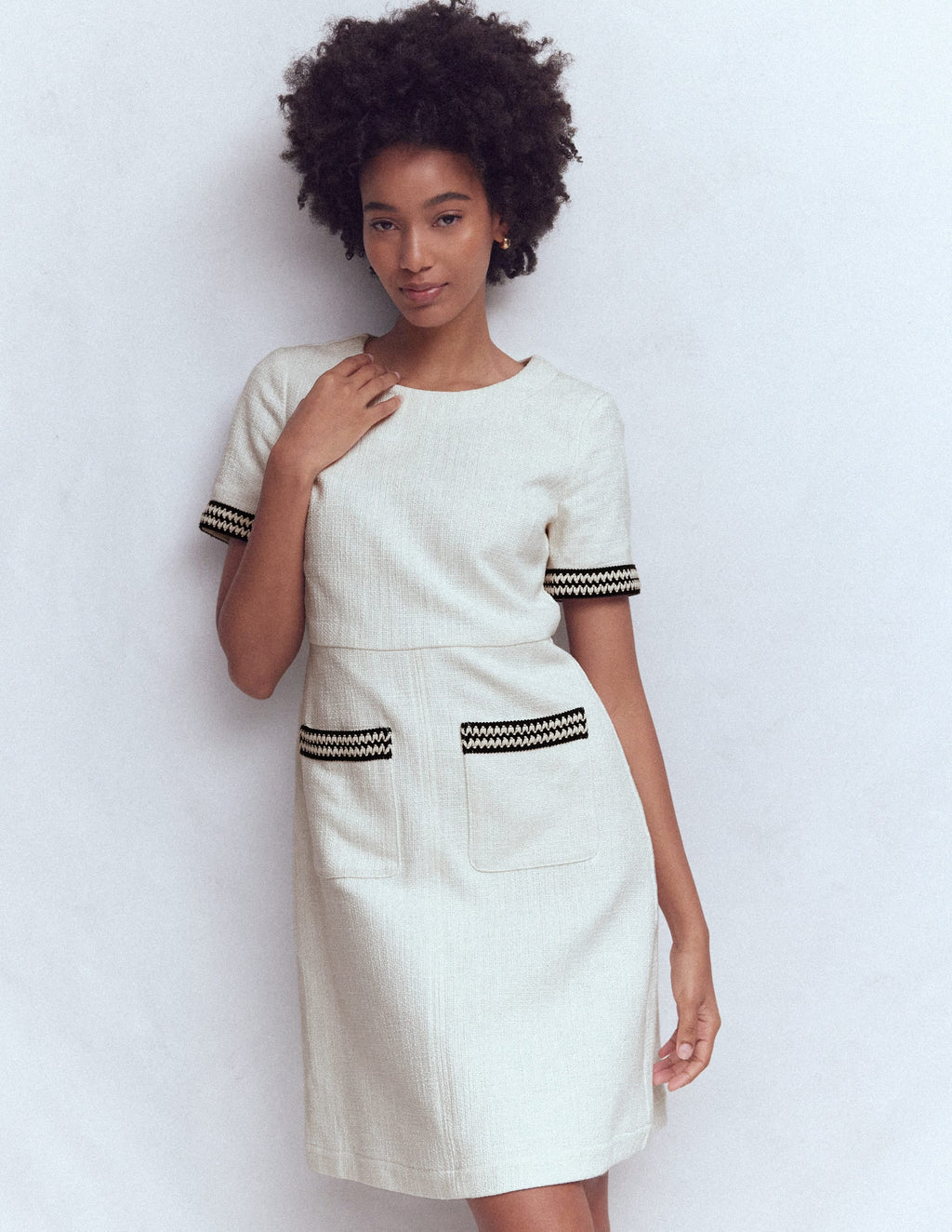 A-line Trim Short Dress-Ivory