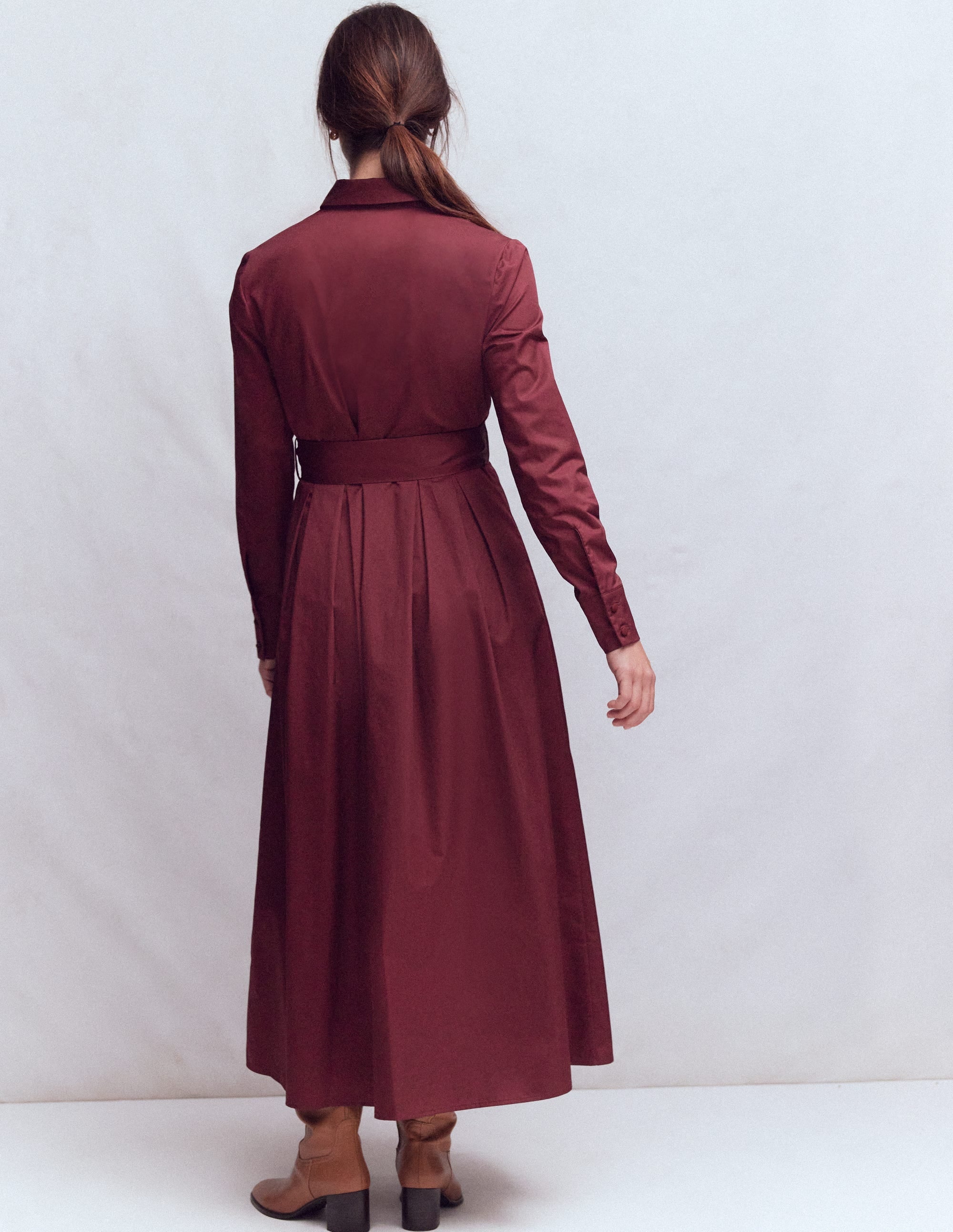 Pleated Ruffle Shirt Dress-Deep Wisteria