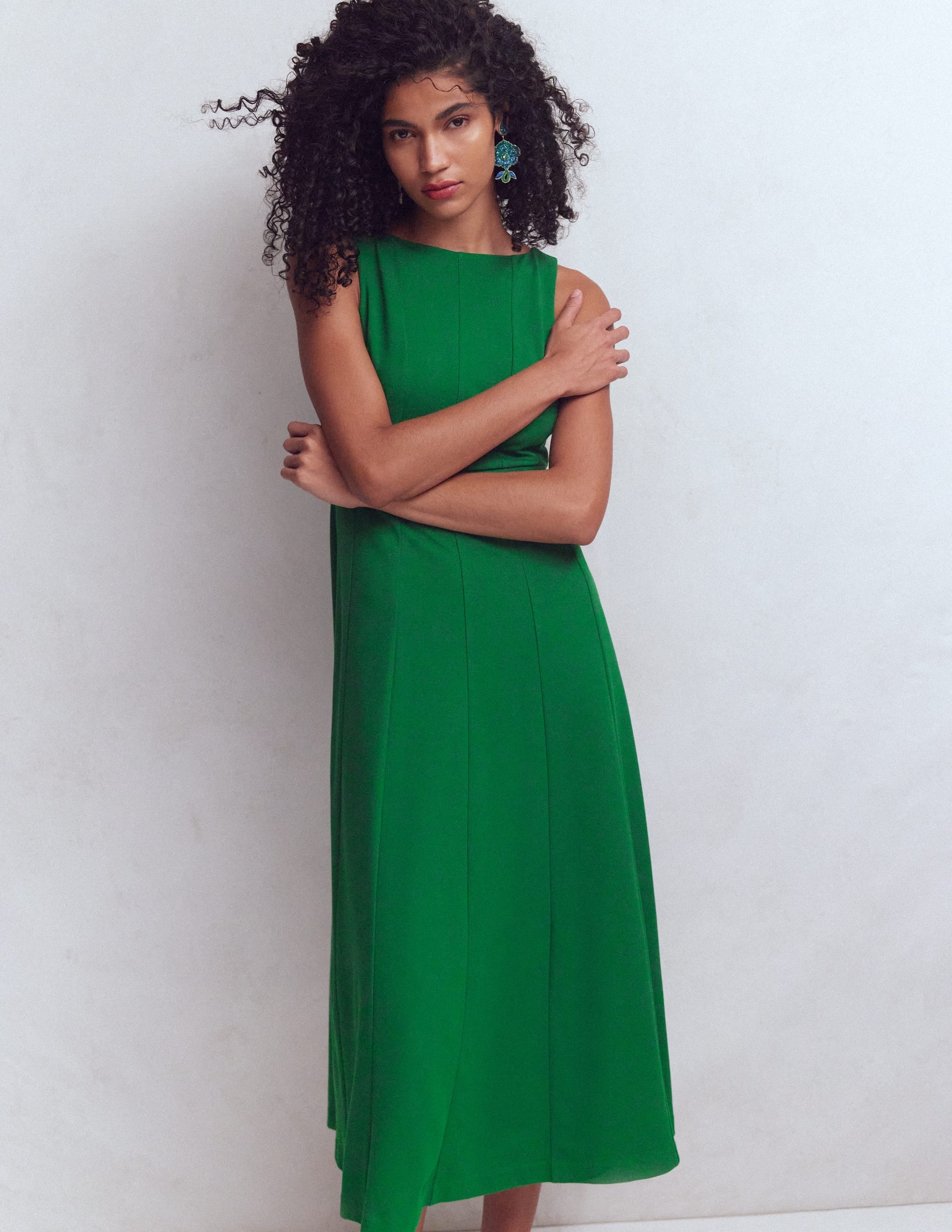 Sleeveless Ponte Midi Dress-Fresh Green