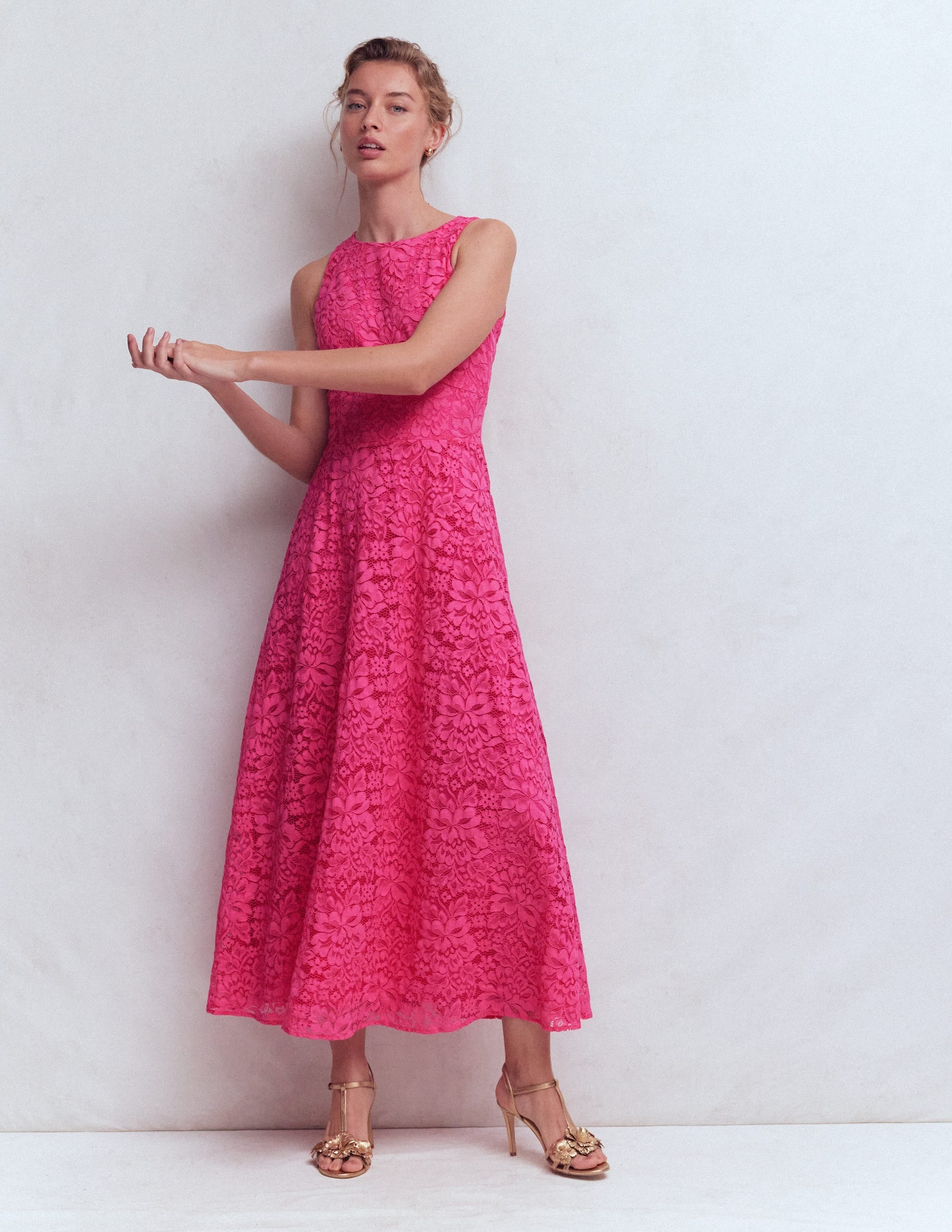 Silvia Boned Bodice Maxi Dress-Pink Punch Lace