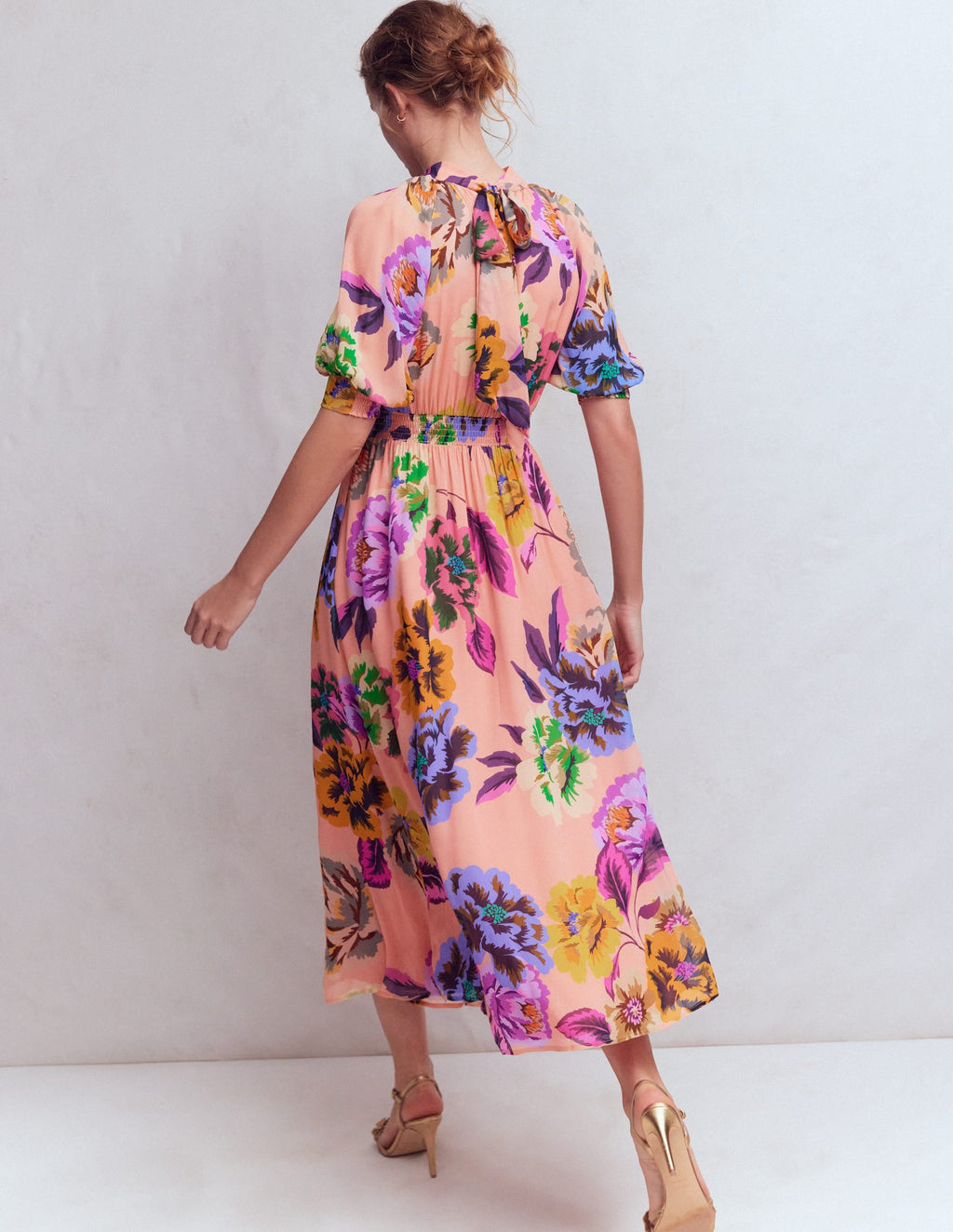 High Neck Blouson Sleeve Dress-Multi Opulent Blossom