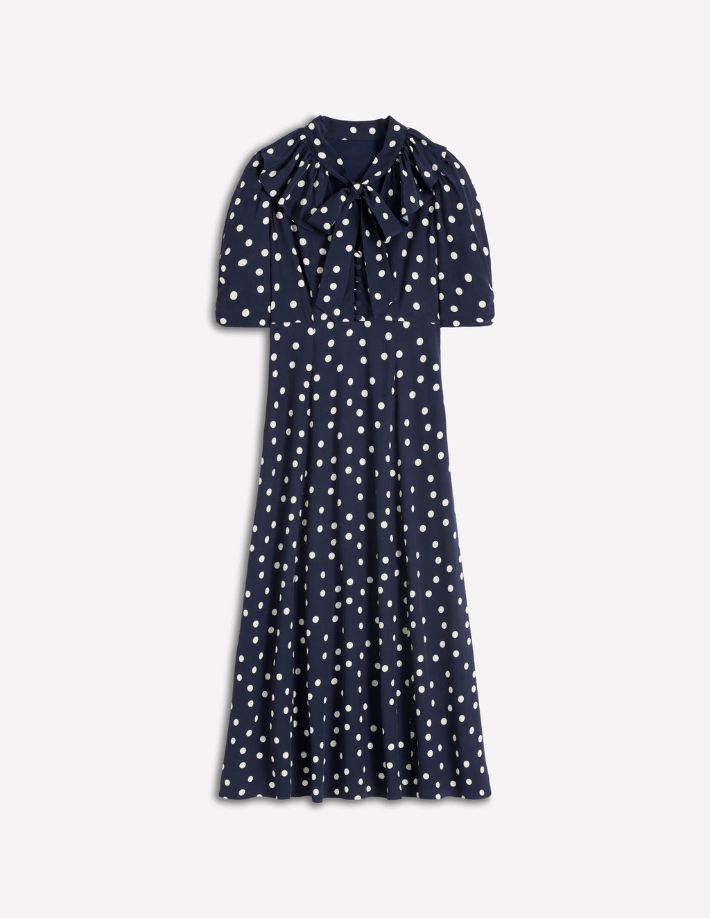 Ruffle Collar Midi Dress-French Navy Painted Spaced Dot